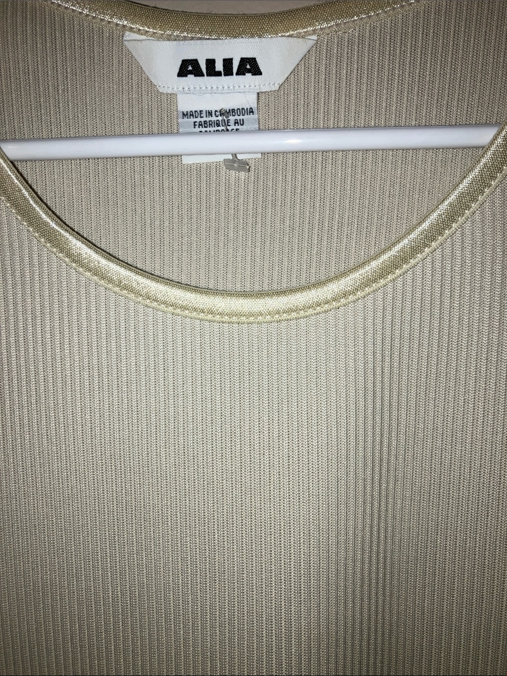 Alia Beige-Cream Ribbed Tank with Gold Trim 2X - Picture 2 of 3